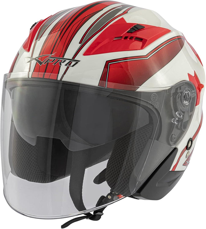 Motorradhelm Doppeltvisier City Jet Zertifikat ECE 22-06 Scooter 59-60 cm ( L) Weiss Rot, 59-60 cm (
