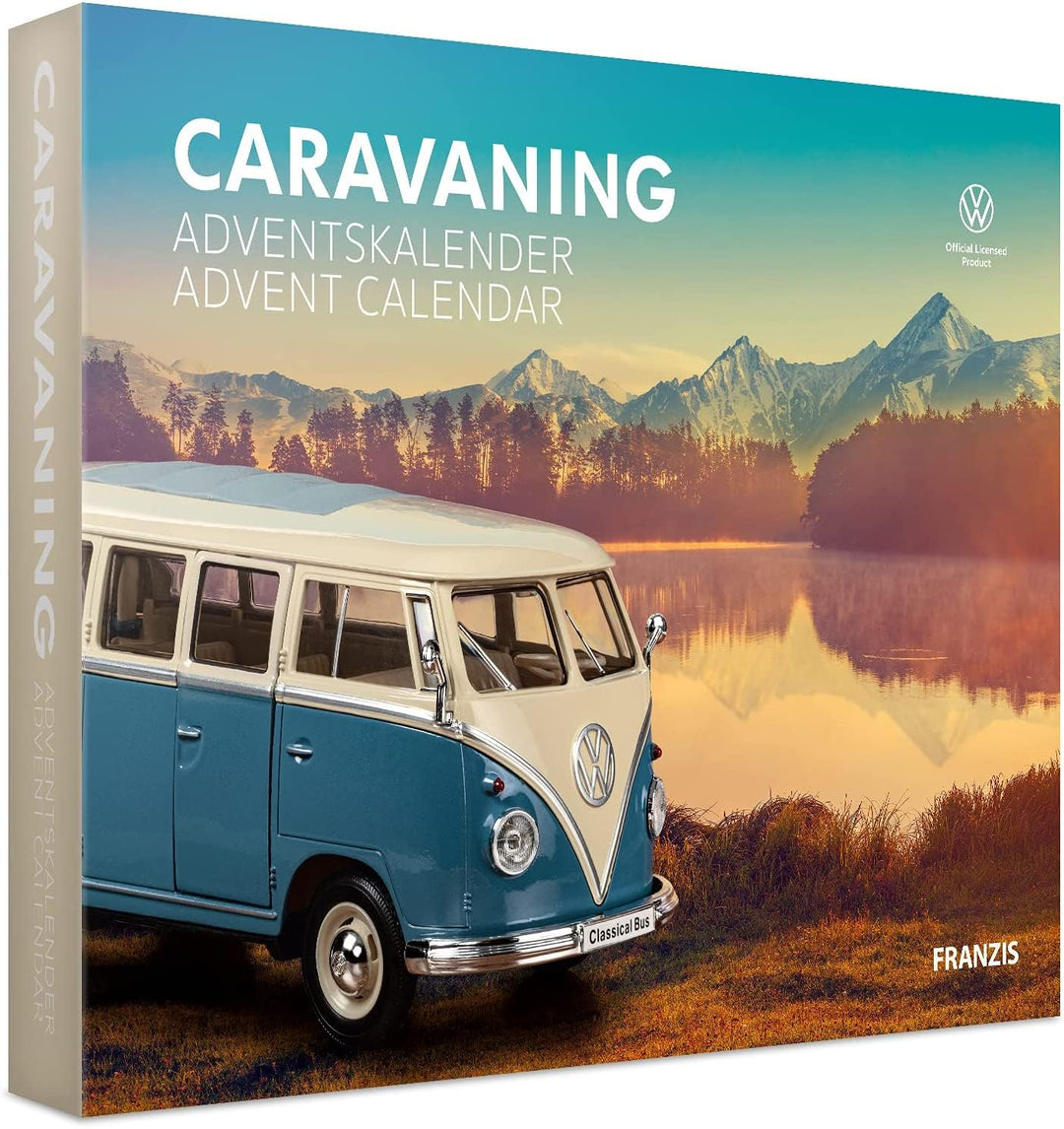FRANZIS 55115 - Caravaning Adventskalender, VW Bulli T1 Metall Modellbausatz im Massstab 1:24, mit 5