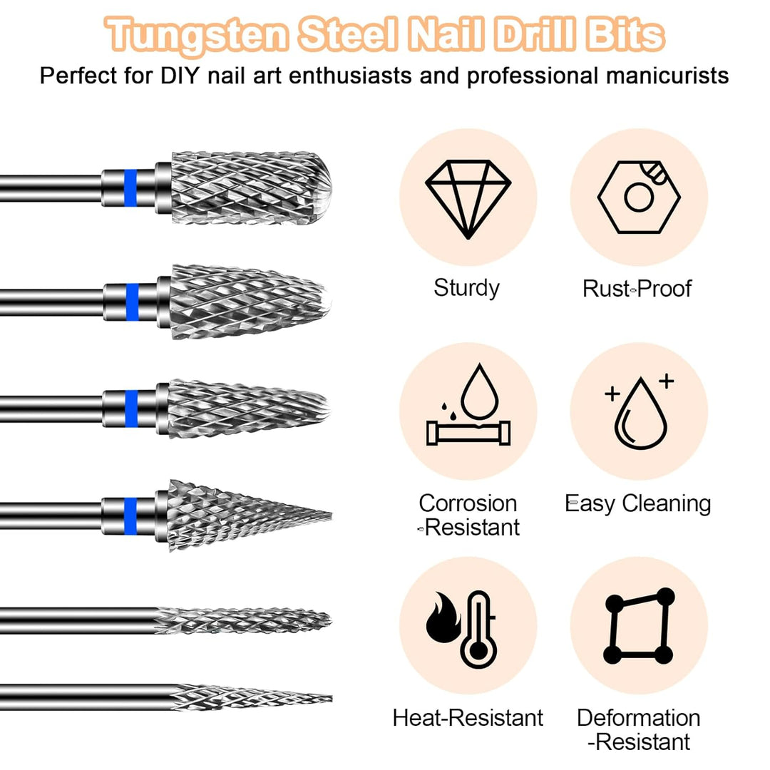 Diesisa 6 Stück Nagelfräser Bits, Nagelfräser Aufsätze 3/32 Zoll (2,35 mm), Hartmetall Bits für Nage
