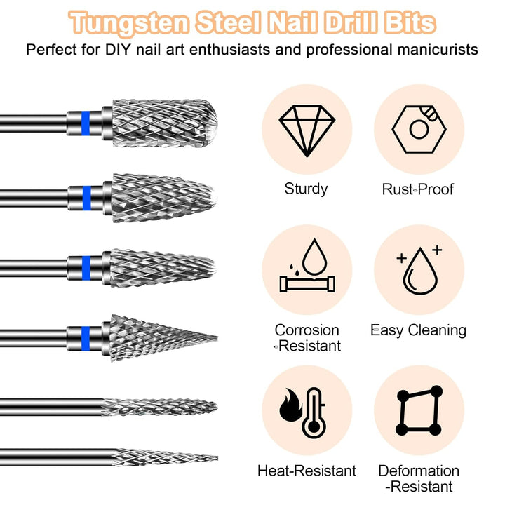 Diesisa 6 Stück Nagelfräser Bits, Nagelfräser Aufsätze 3/32 Zoll (2,35 mm), Hartmetall Bits für Nage