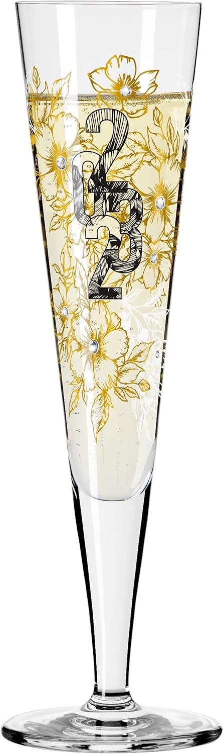 RITZENHOFF 1079013 Champagnerglas 200 ml – Brillantnacht Champagner 2023 – Designerstück mit Echt-Go