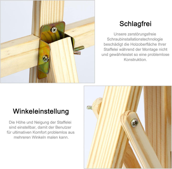 MorNon Staffelei aus Holz Gross Atelierstaffelei Verstellbare Standstaffelei Feldstaffelei Holzstaff