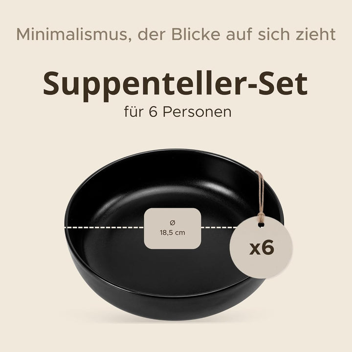 Konsimo. Elegant Suppenteller Set 6er - Schale aus Keramik - Pastateller und Tiefteller für 6 Person