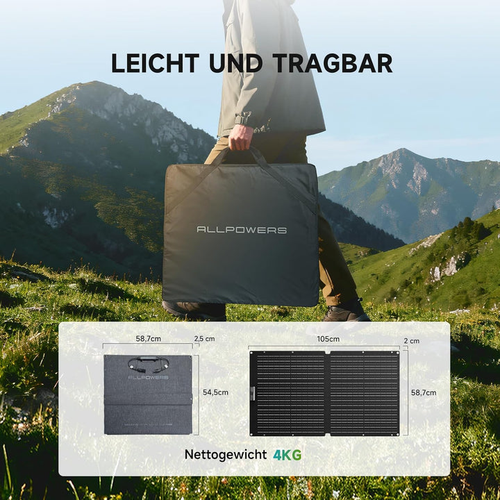 ALLPOWERS 100W Solar Panel SE100, IP68 Faltbares Solarpanel, 25% Wirkungsgrad Monokristalline Solarm