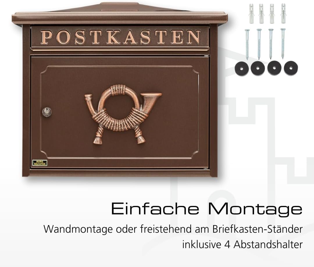 BURG-WÄCHTER Klassischer Briefkasten ohne Zeitungsfach und Namensschild, Verzinkter Stahl, Einwurf-F