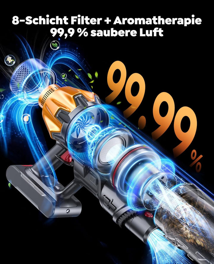 Fieety Akku Staubsauger mit 2 akkus, 130Min/50Kpa/600W Staubsauger Kabellos mit Aromatherapie, Autom