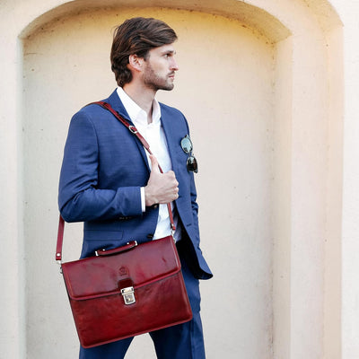 Time Resistance Leder Aktentasche - Leder Tasche Handgefertigt in Italien - Arbeitstasche mit Schult
