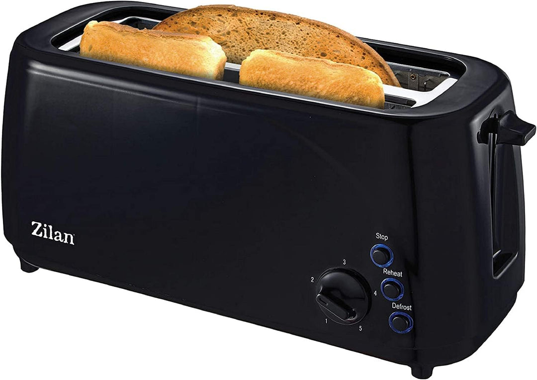 Zilan, Langschlitz-Toaster, 4 Scheiben Toastautomatik, XXL, 5 Bräunungsstufen, Brot-Auftaufunktion,