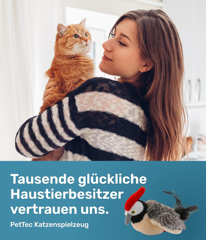 PetTec - Plush Toy Specht Katzenspielzeug interaktiv zur Selbstbeschäftigung - Plüschtier Katze bewe