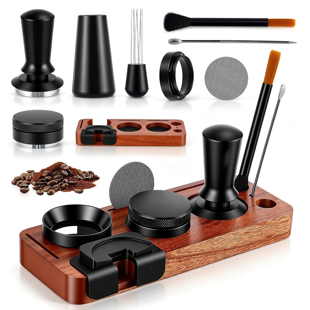 Espresso Zubehör Set 8-teilig, 51mm Kaffee Tamper mit Tamperstation und WDT Werkzeug, Verteilwerkzeu