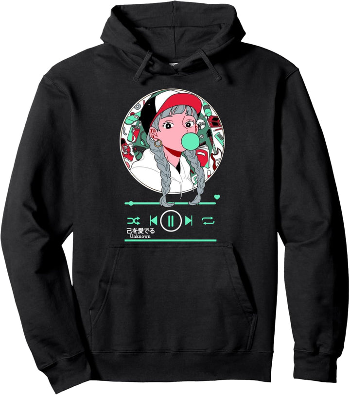Anime Girl Japanisch Ästhetisch Anime Otaku Musik Spieler Pullover Hoodie