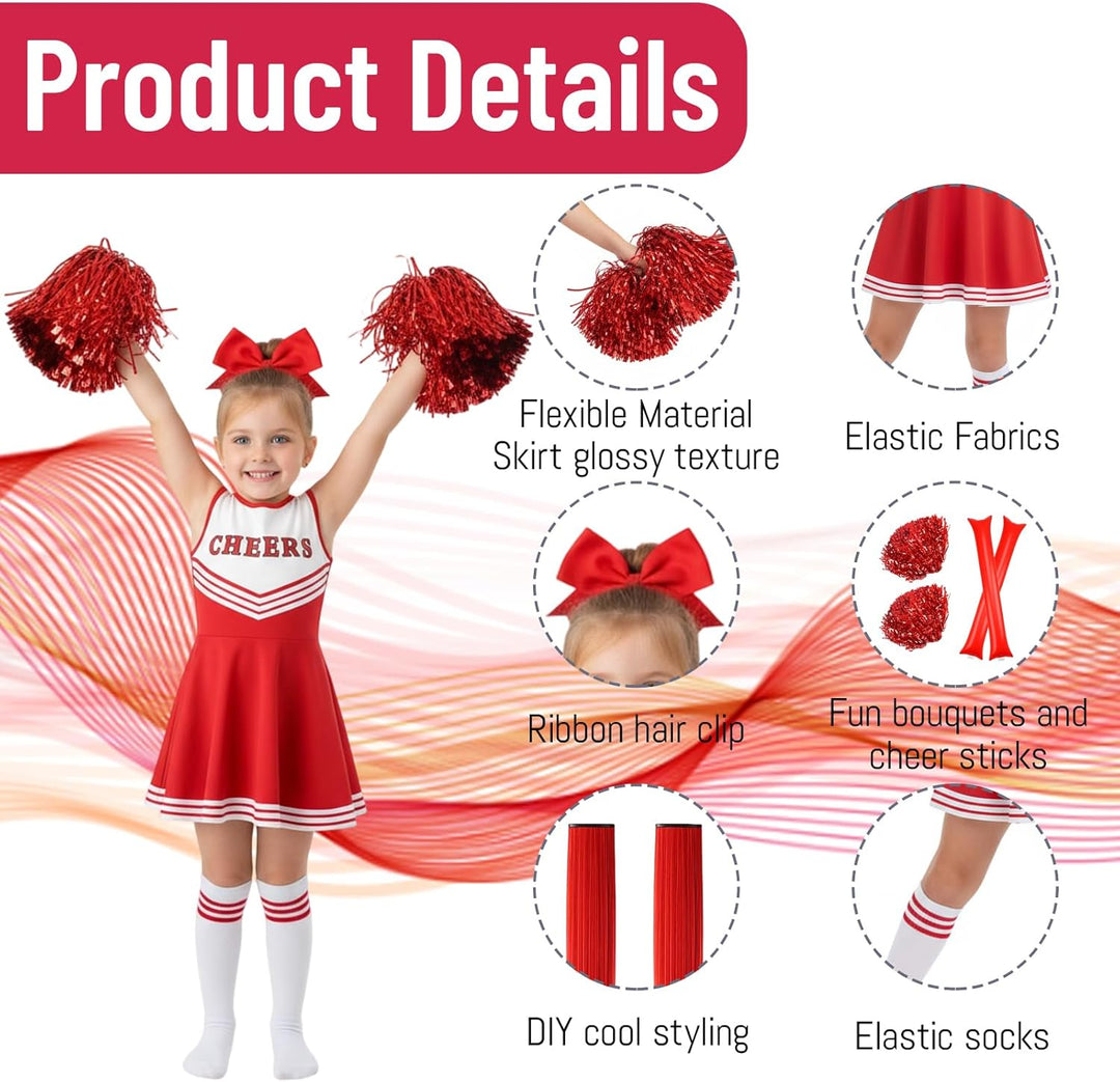 Cheerleader Kostüm Kinder, Cheerleading Outfit, 10 Stück Faschingskostüme Kinder für Komplettes Set