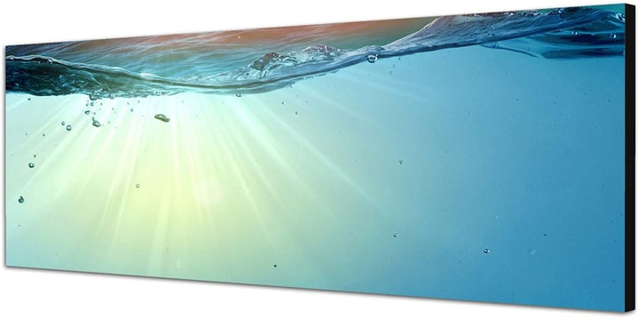 Paul Sinus Art Panoramabild auf Leinwand und Keilrahmen 150x50cm Wasser Welle Unterwasser Sonnenunte