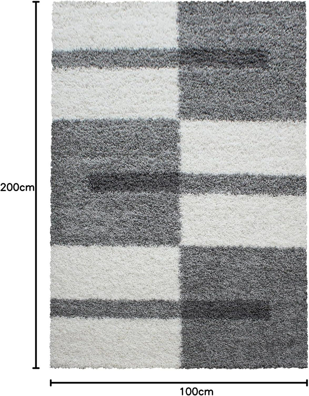 Carpetsale24 Hochflor Teppich 100 x 200 cm Hellgrau – Weicher Shaggy Flokati im Karierten Design – D