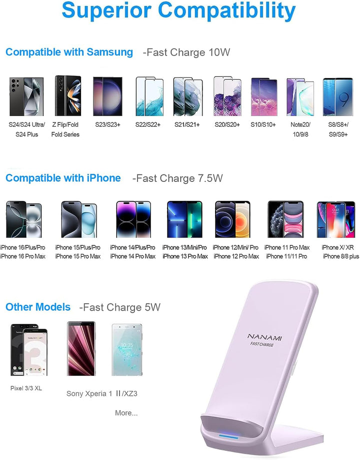 NANAMI Fast Wireless Charger, 10W Induktive Ladestation für Samsung Galaxy S24/S23/S22/S22+/S21/S20/