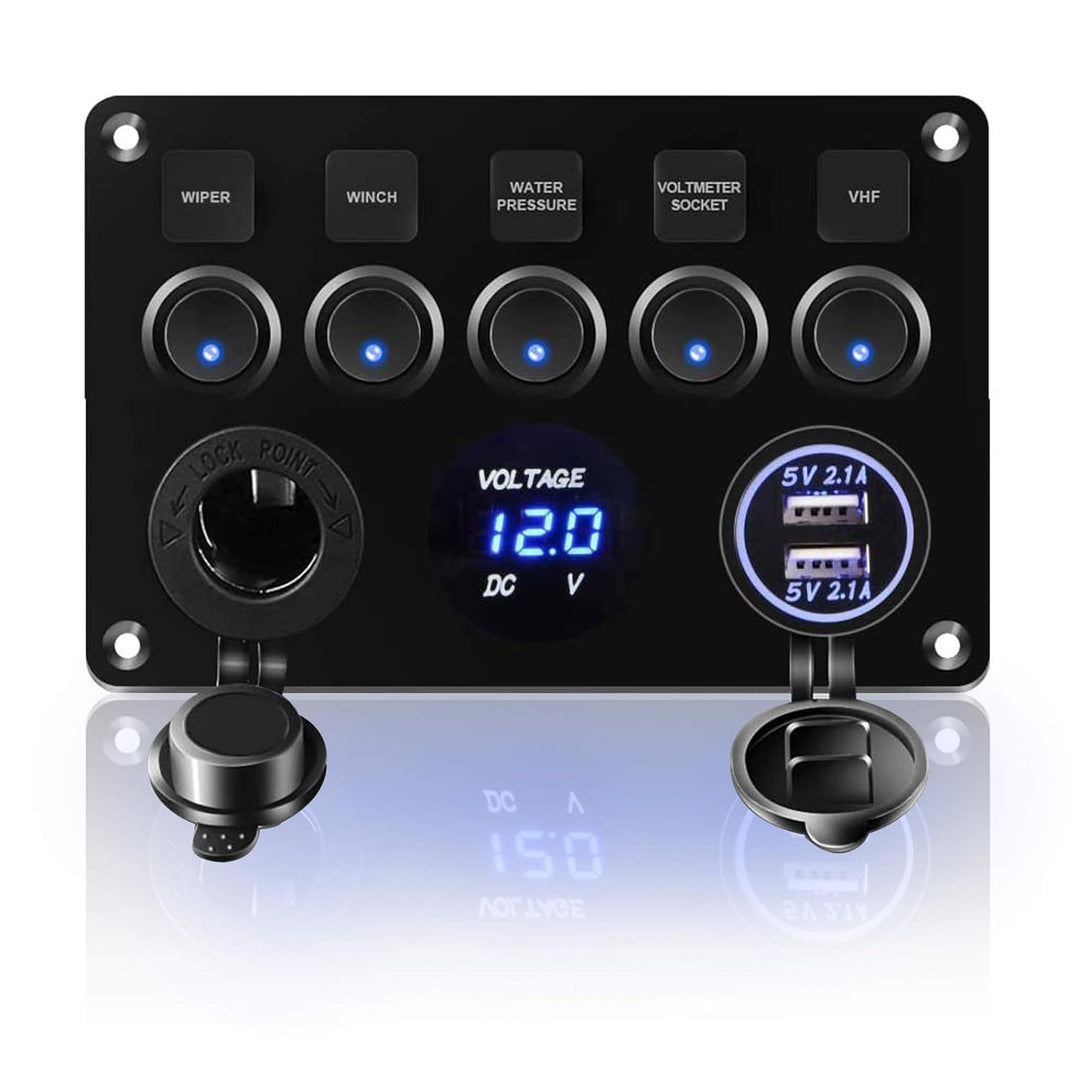KAOLAI Schalter Panel 12V/24V 4.2A IP65 Wasserdicht Schalter Panel 12V Camper Dual-USB-Ladegerät LED