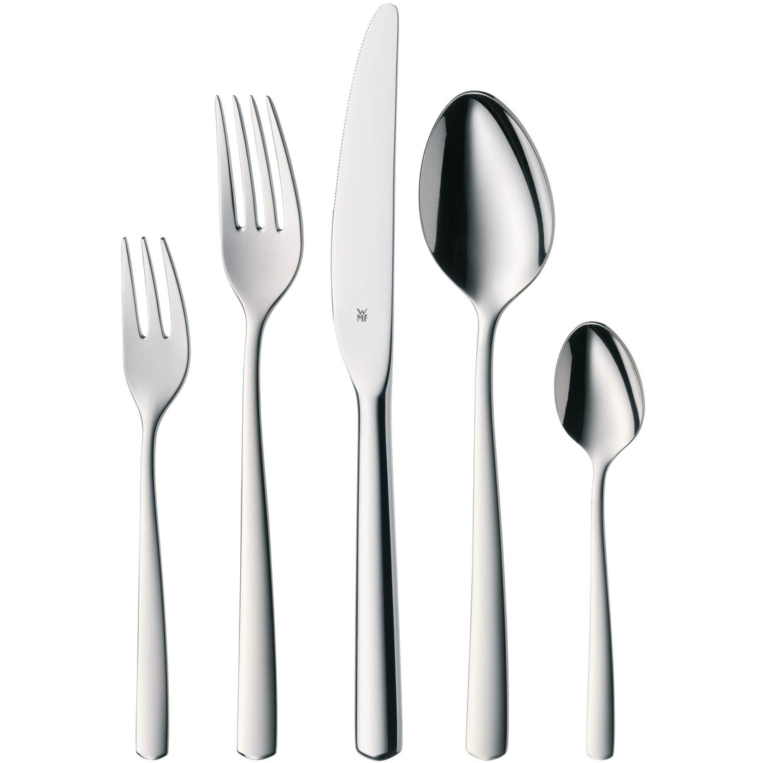 WMF Boston Edelstahl Besteck Set 6 Personen, Essbesteck Set 30 teilig, Monobloc-Messer, Cromargan Ed