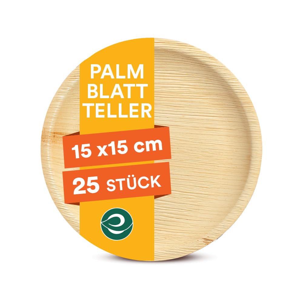 ECO SOUL 100% kompostierbare 15 cm, runde Palmblatt Teller [50 Stück] I Premium Palmblatt Geschir I
