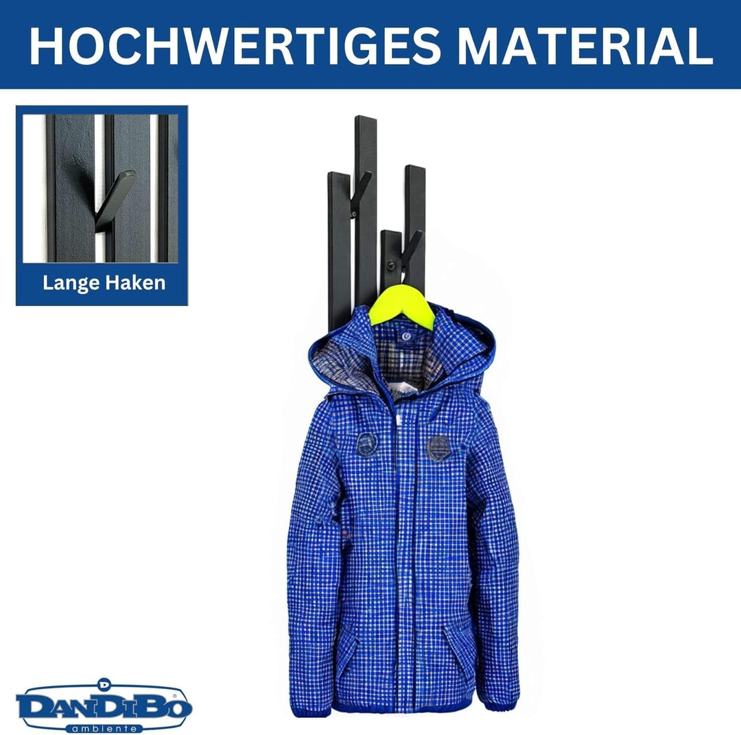 DanDiBo Garderobe Wand Schwarz Metall 96612 Wandgarderobe mit 8 Haken Schmal Flurgarderobe Modern Ha