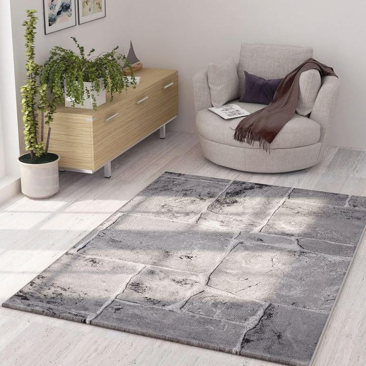 VIMODA Designer Teppich Modern Steinmauer Marmor Optik in Grau, Masse:120 x 170 cm, 120 x 170 cm