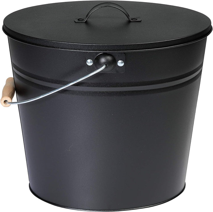 Kamino-Flam Ascheeimer mit Deckel - Kohleeimer 15 Liter aus Stahlblech im Schwarz - Kamineimer mit D