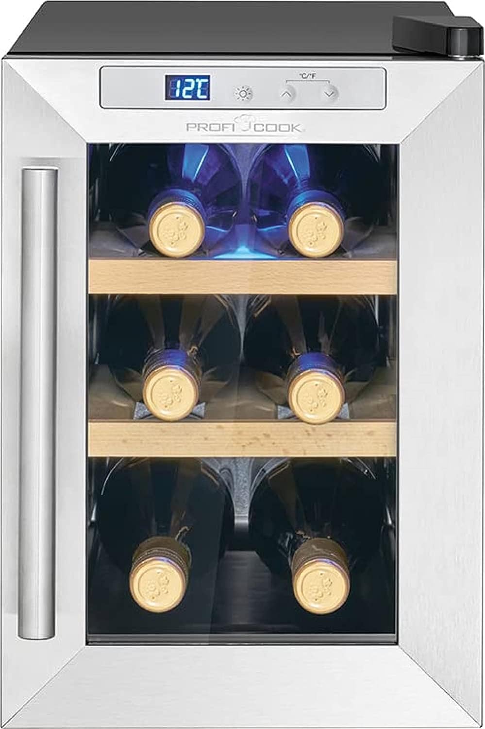 ProfiCook® Weinkühlschrank für 6 Flaschen, Getränkekühlschrank mit UV-beständiger Glastür, Weinkühle