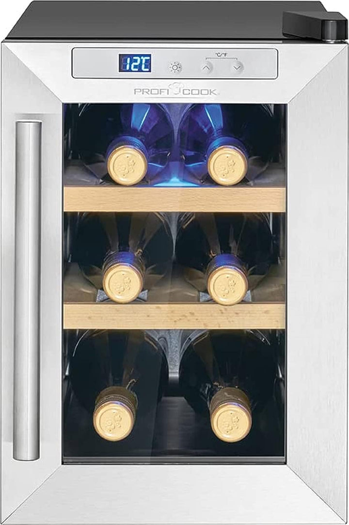 ProfiCook® Weinkühlschrank für 6 Flaschen, Getränkekühlschrank mit UV-beständiger Glastür, Weinkühle