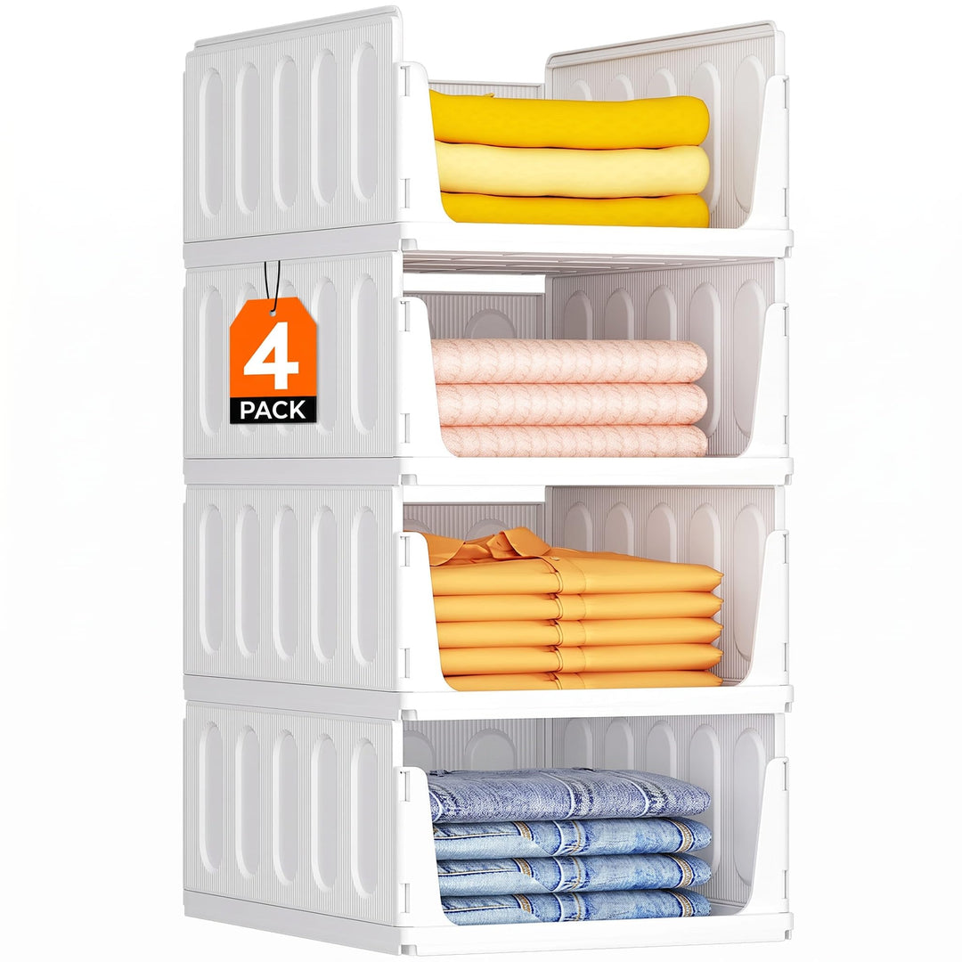 Lifewit 4er Set Stapelbare Kleiderschrank Organizer 42 cm Tief | Ausziehbar Kunststoff Ordnungssyste