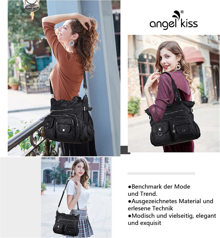 Angel Kiss Handtasche Damen Schultertasche Multifunktionale Umhängetaschen Gewaschenes Veganes Leder