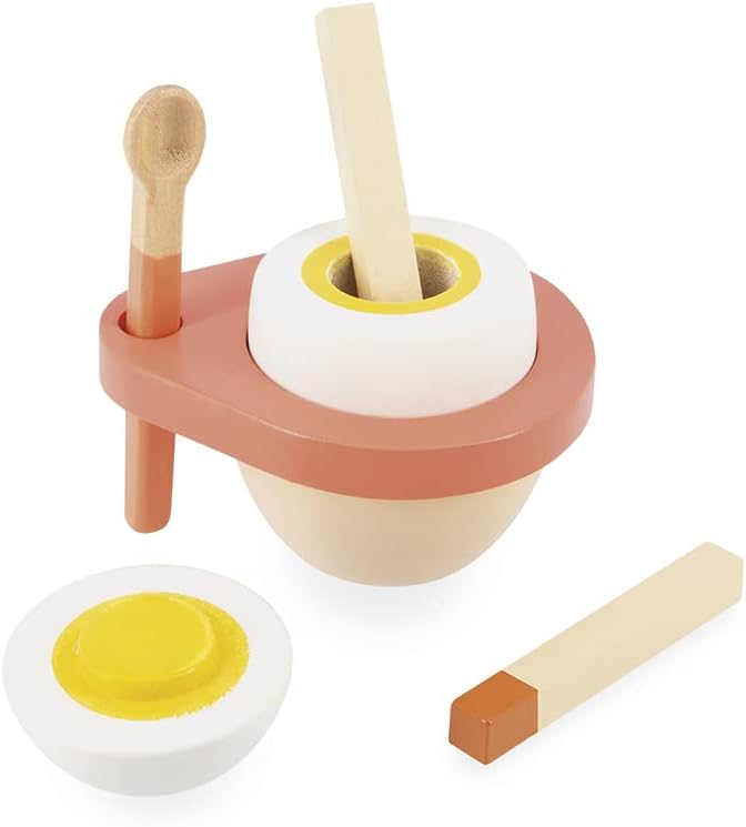Janod J06625 My First Egg Cup-Imitation Kitchen and Dinette Toy-9 Elements Included-FSC Certified-Wa