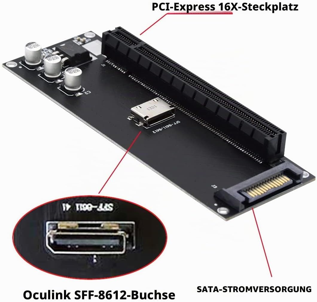 cablecc Oculink SFF-8612 SFF-8611 auf PCIE PCI-Express 16x 4X Adapter mit SATA Power Port für Mainbo