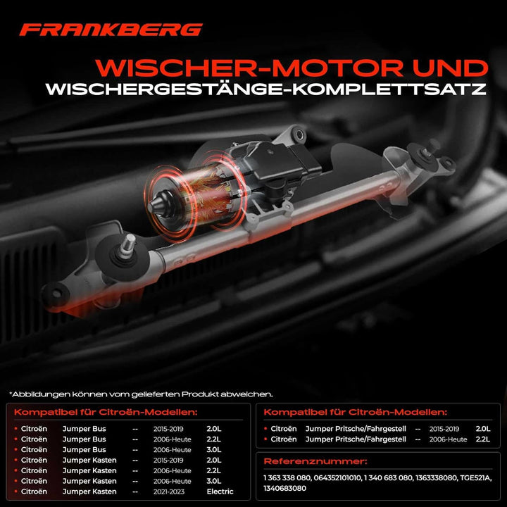 Frankberg Wischergestänge mit Wischermotor Vorne für Jumper Ducato Boxer Bus Kasten Pritsche/Fahrges