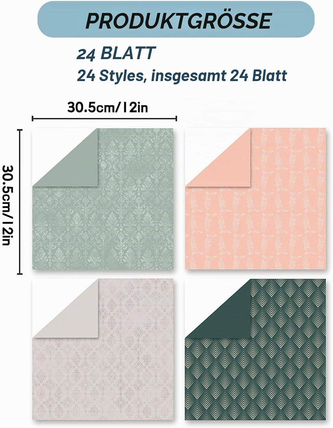 Scrapbook Papier Buntes Scrapbook Bastelpapier mit Muster, 24 Blat Scrapbooking Papier Doppelseitige
