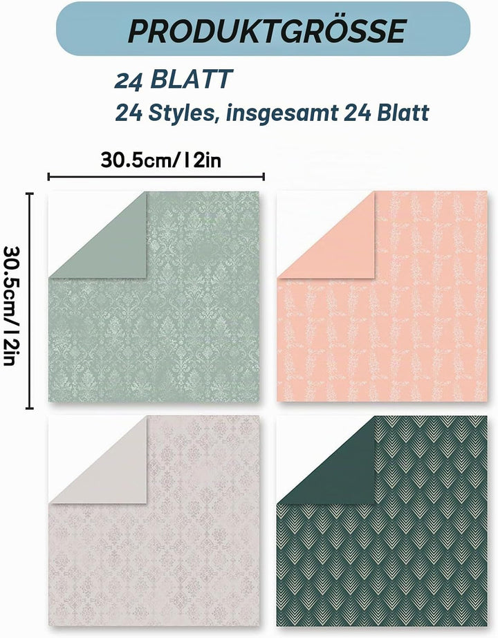 Scrapbook Papier Buntes Scrapbook Bastelpapier mit Muster, 24 Blat Scrapbooking Papier Doppelseitige