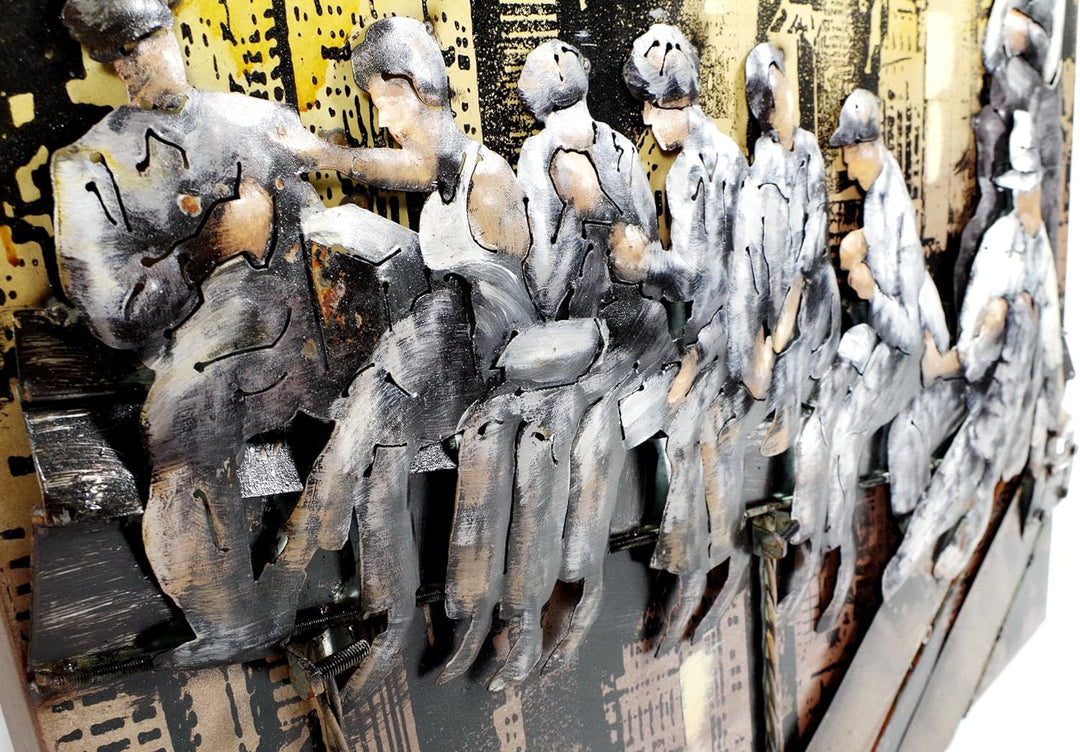 Kobolo Wandbild Wanddeko Metallbild 3D-Bild - New York Bauarbeiter - 90x90 cm