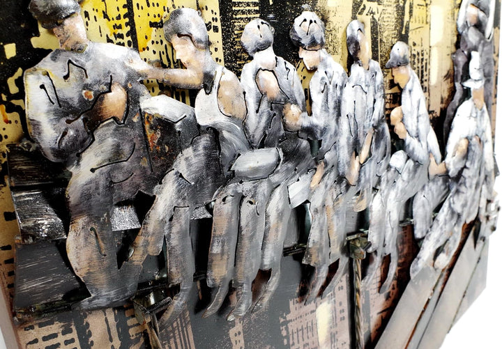 Kobolo Wandbild Wanddeko Metallbild 3D-Bild - New York Bauarbeiter - 90x90 cm