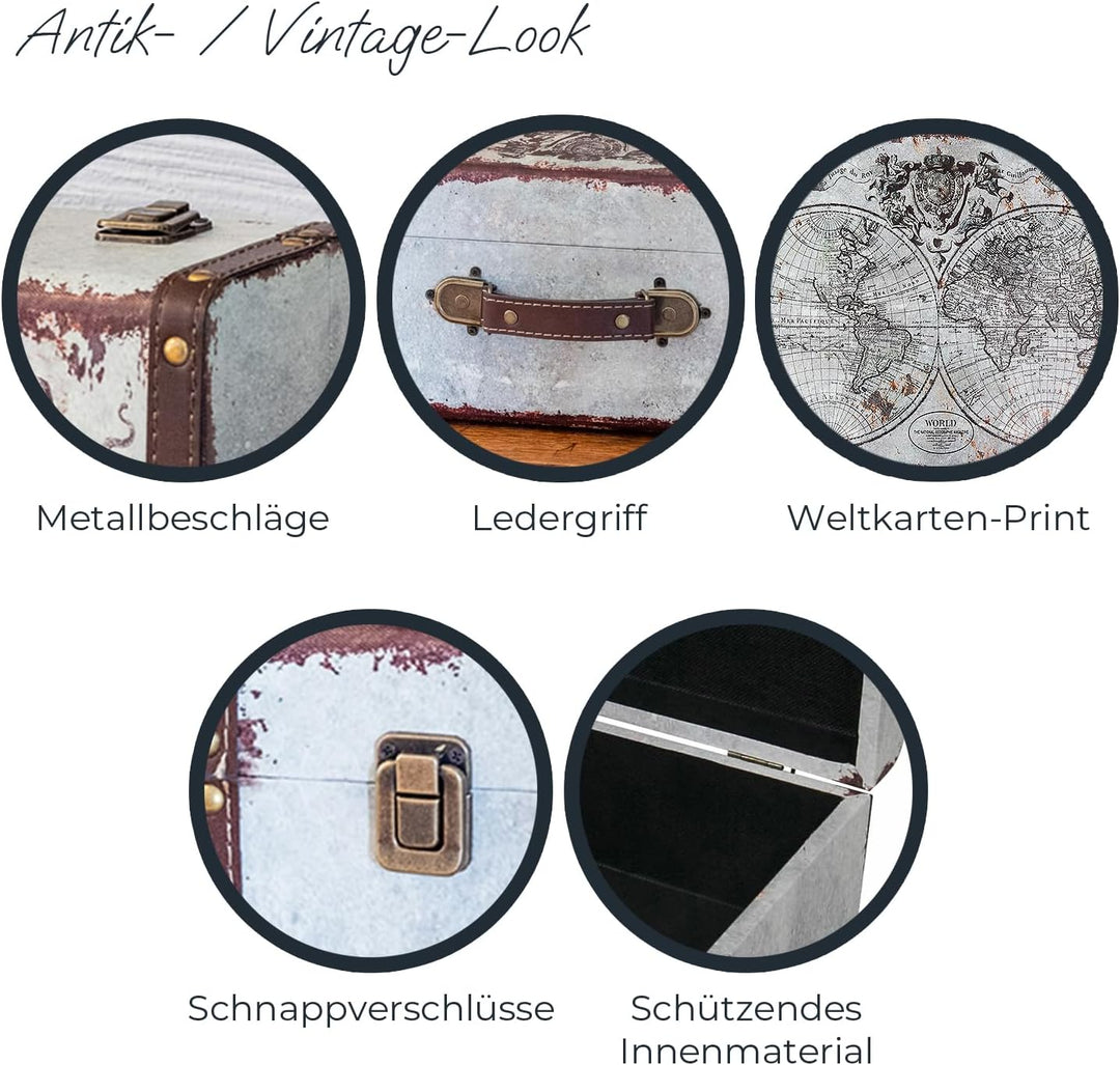 HMF VKO101 Vintage Koffer aus Holz | 2er Set | Versch. Grössen | Deko Weltkarte 2er Set Weltkarte, 2