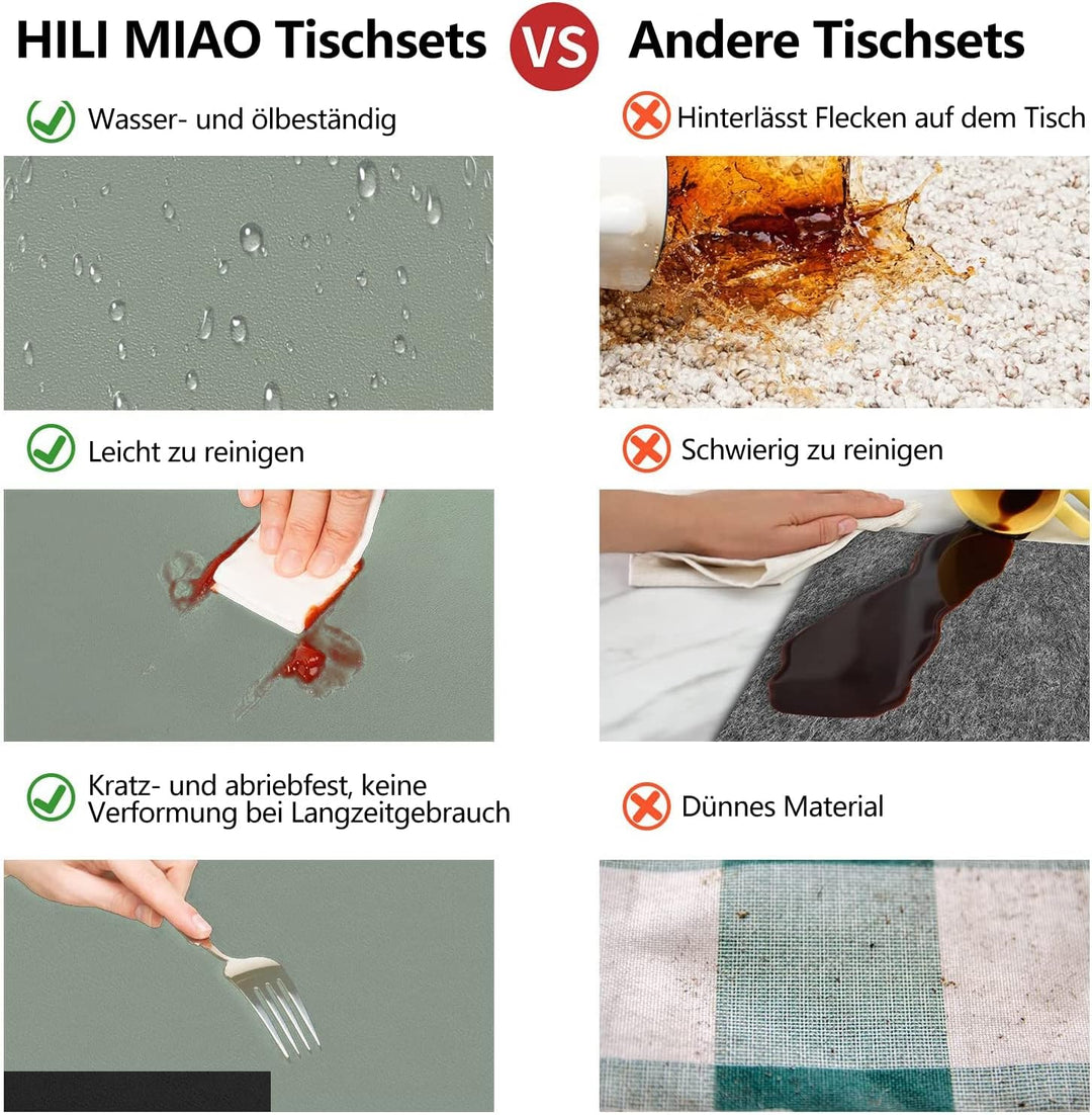 HELI MIAO Tischsets Abwaschbar,Platzsets Abwischbar, Leder,Hitzebeständig Doppelseitigen I 6er Set P