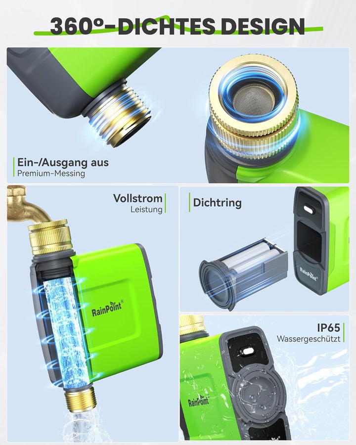 RAINPOINT Bewässerungscomputer WLAN mit Messing Einlass und Auslass, Smart Bewässerungssteuerung, AP