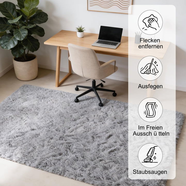 VOFUSHON Wohnzimmer Hochflor Teppich,Shaggy Flur Läufer Teppich Modern Flauschiger Weich Teppich Gro