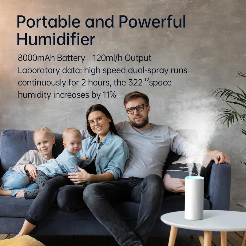 JISULIFE Luftbefeuchter Schlafzimmer 1 L, Humidifier Top-Fill raumbefeuchter 30 dB, 8000mAh raumluft