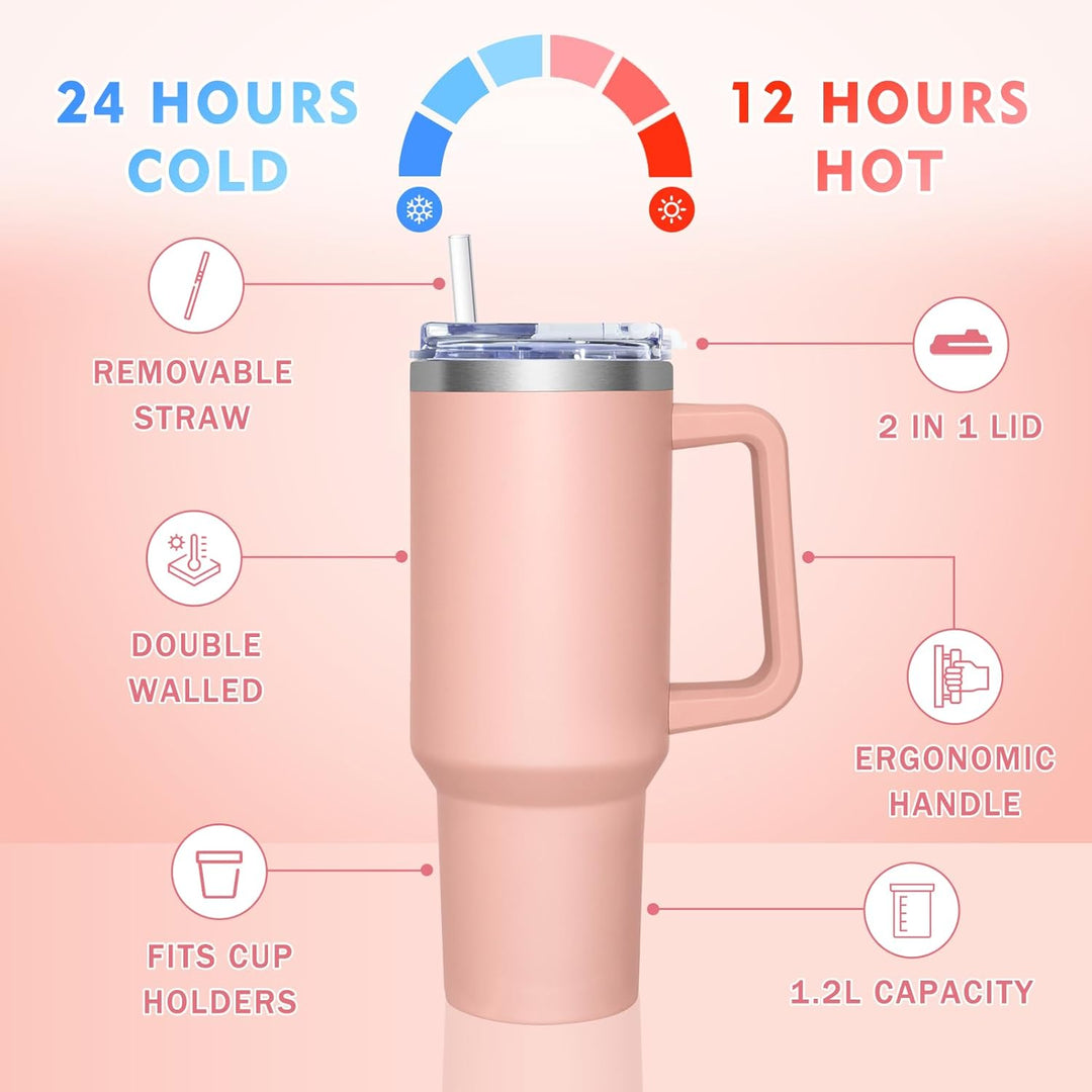 HNCY Thermobecher mit 2-in-1-Deckel 1180ML, Kaffeebecher to go Thermo, Trinkbecher mit Deckel und St