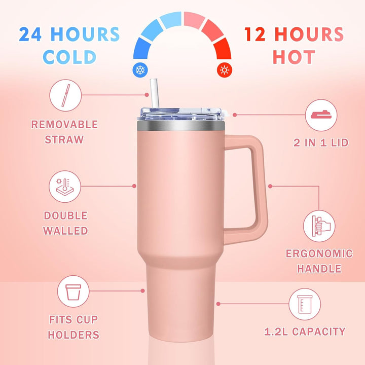 HNCY Thermobecher mit 2-in-1-Deckel 1180ML, Kaffeebecher to go Thermo, Trinkbecher mit Deckel und St