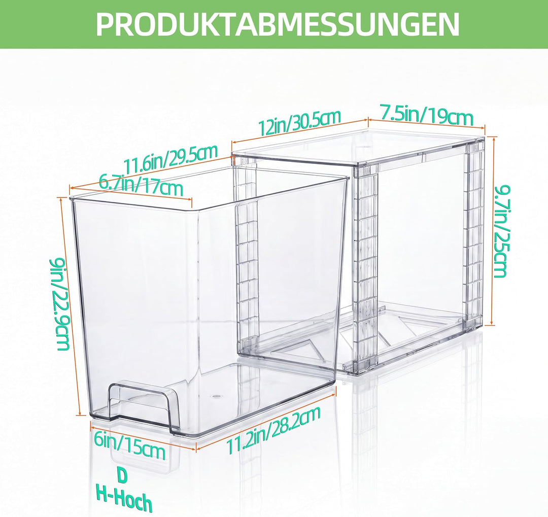 2er-Set Hohe Stapelbare Aufbewahrungsschubladen aus Kunststoff, 25 cm Hoch, Klar, für Bad, Hautpfleg
