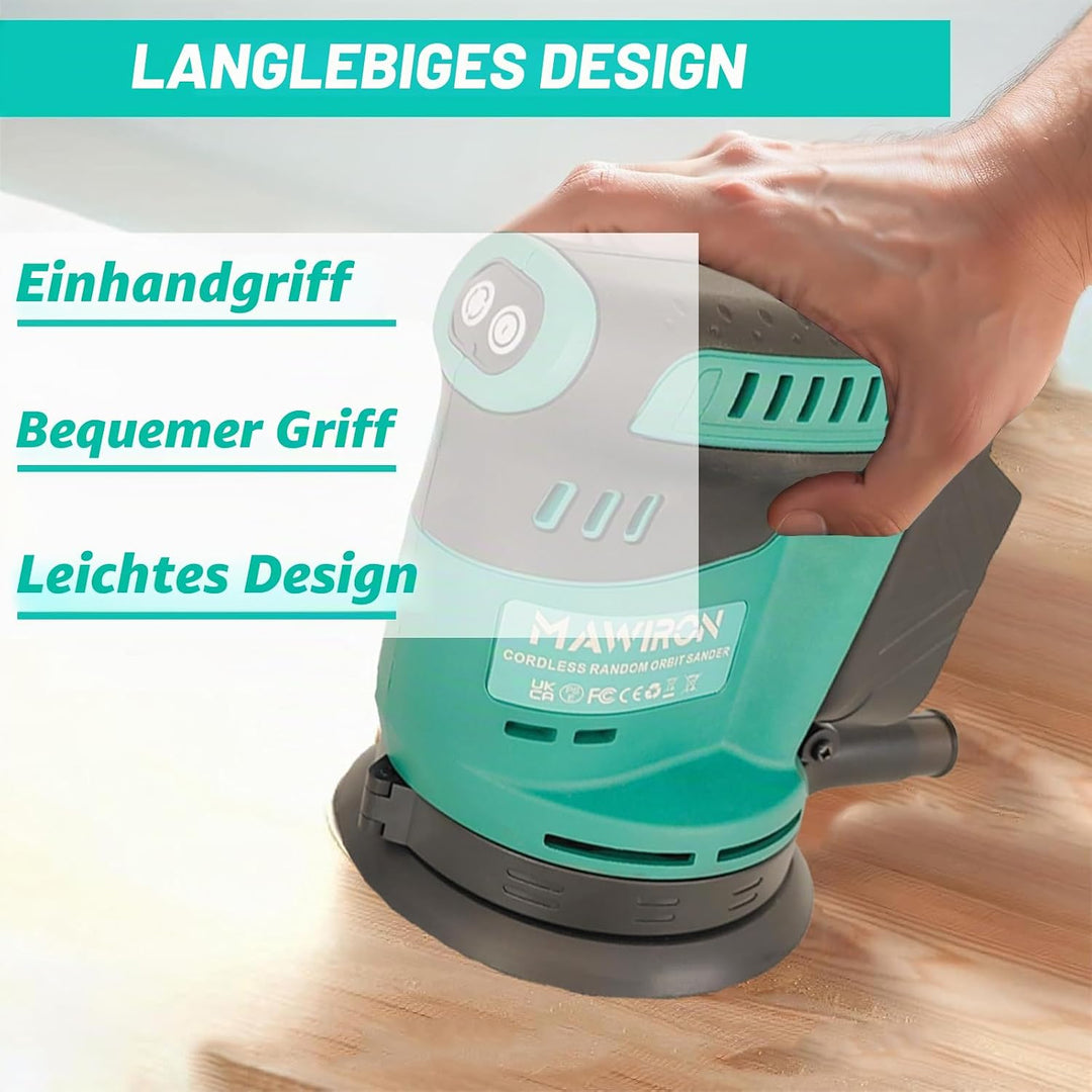 Bürstenlose Akku Exzenterschleifer mit 2pcs 3.0ah Akku, Ersetzen für Makita DBO180Z, Akkuschleifer S
