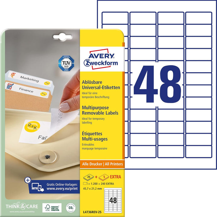 AVERY Zweckform L4732REV-100 Universal Etiketten, 100 Blatt, weiss &amp; L4736REV-25 Universal Etiketten