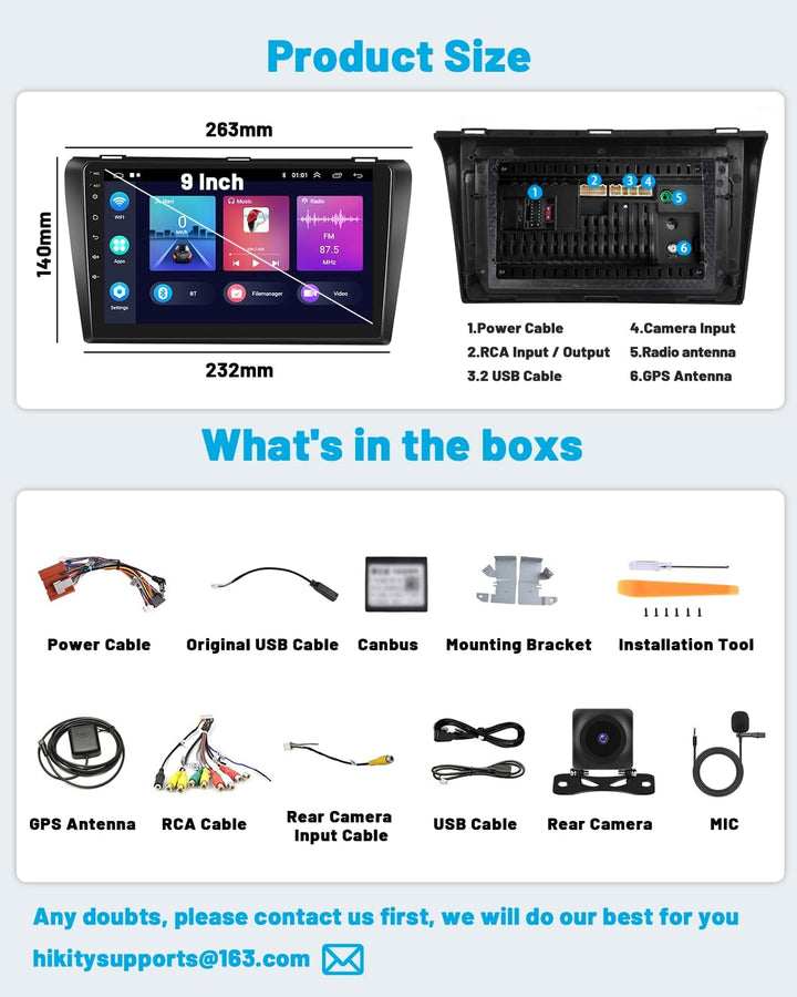 Hikity Carplay für Mazda 3 2006-2012 Android Autoradio, 2GB+64GB, Android Auto Autoradio Bluetooth m