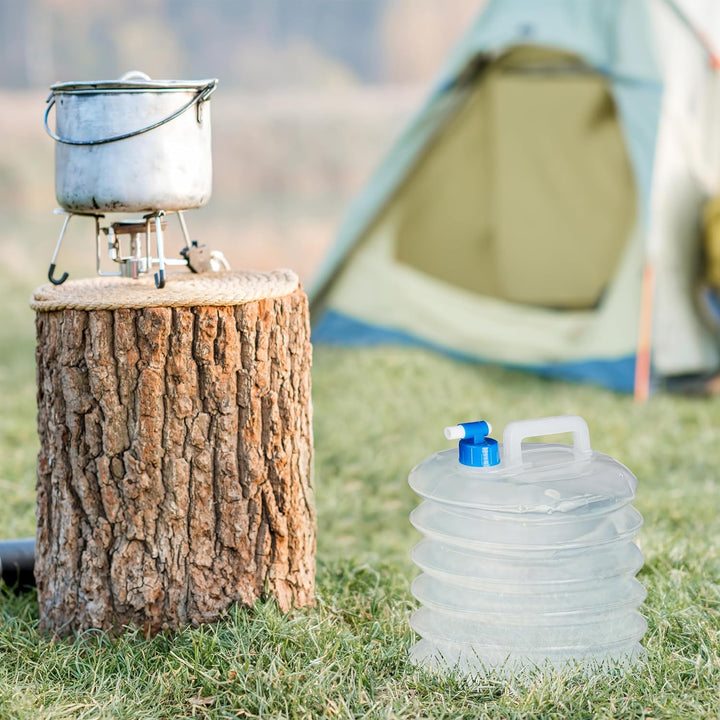 Relaxdays Wasserkanister faltbar 4er Set, Oval mit Hahn, Haltegriff, Camping Faltkanister BPA frei,
