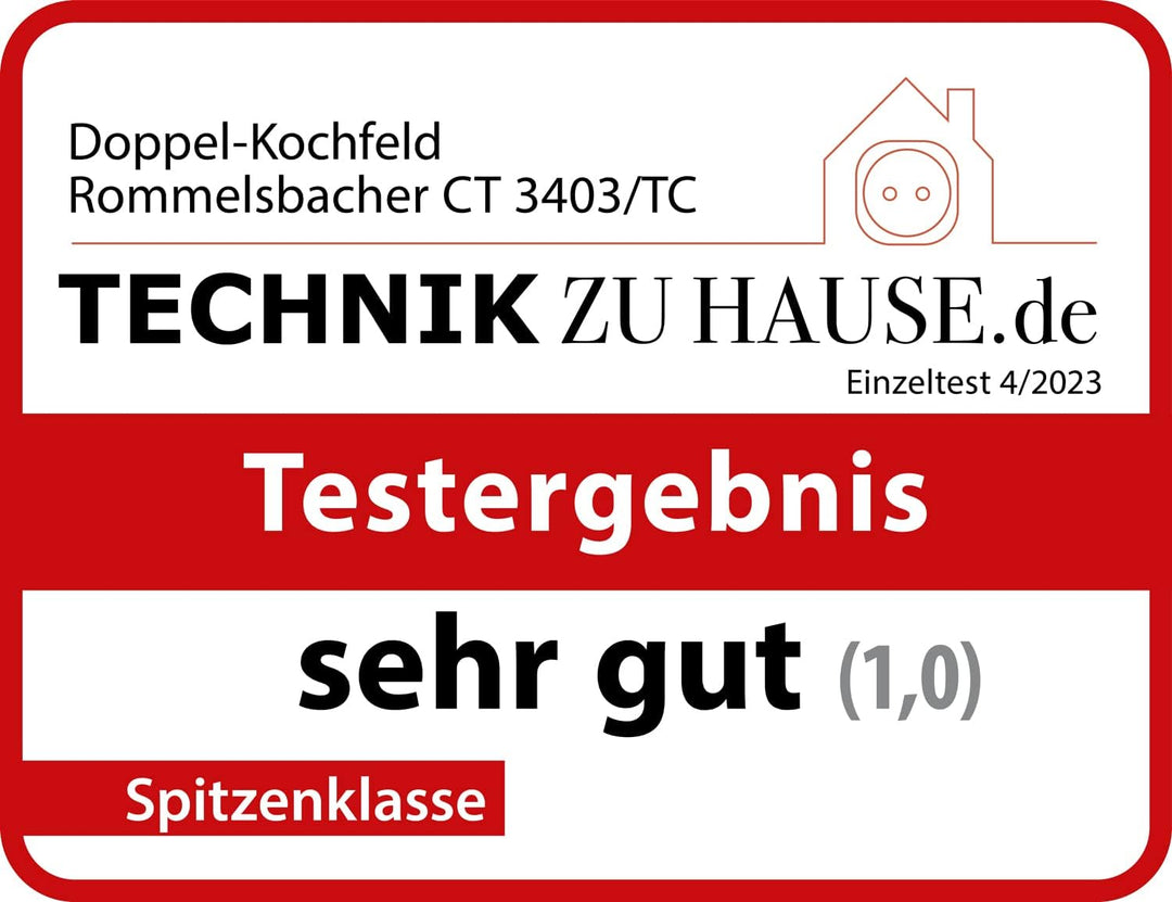 ROMMELSBACHER Doppelkochplatte CT 3403/TC – Made in Germany, Schott Ceran Kochfläche, 2 Kochzonen, e