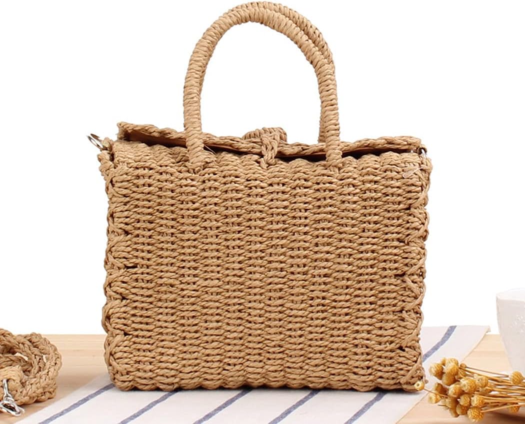 H.S.G.K Stroh Crossbody Tasche Frauen Weave Schultertasche Quadratisch Sommer Strand Handtaschen Boh